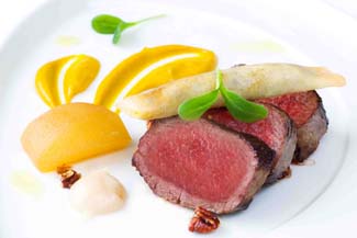 Coopershill House Irish Venison loin with pumpkin puree and a black pudding filo cigar